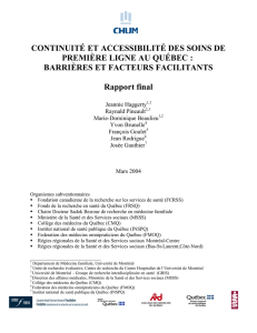CONTINUITÉ ET ACCESSIBILITÉ DES SOINS DE