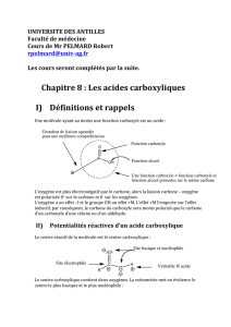 Chapitre 8 : Les acides carboxyliques I) Définitions et rappels