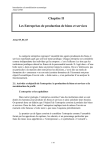 Chapitre II Les Entreprises de production de biens et services