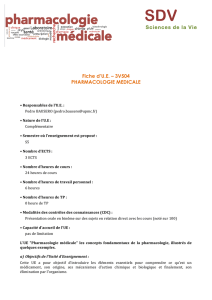 Fiche d`U.E. – 3V504 PHARMACOLOGIE MEDICALE Sciences de la