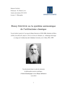 Henry SIDGWICK ou la synthèse antinomique de l`utilitarisme