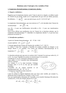 Relations entre l`entropie et les variables d`état