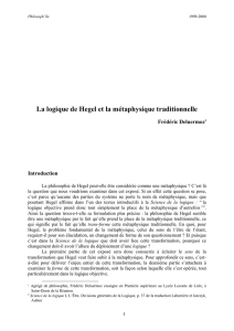 La logique de Hegel et la métaphysique traditionnelle, par Frédéric