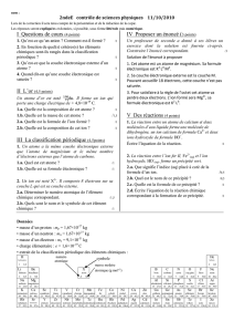 I Questions de cours (4 points) III La classification périodique (4