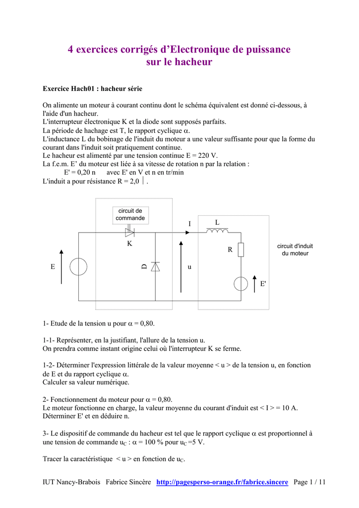 15 exercices corrigés d Electrotechnique sur la machine à courant 