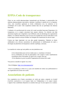 EFPIA Code de transparence Associations de patients