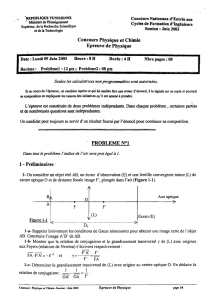 Concours Physique et Chimie Epreuve de Physique