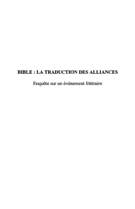 BIBLE: LA TRADUCTION DES ALLIANCES