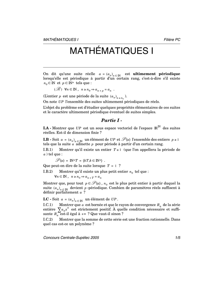 Pc Math I Concours Centrale