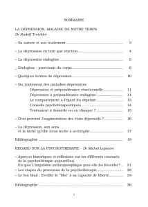 SOMMAIRE LA DÉPRESSION, MALADIE DE NOTRE TEMPS Dr