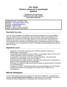 PSY 3022A Histoire critique de la psychologie Syllabus