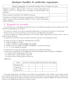 Quelques familles de molécules organiques I. Rappels de seconde