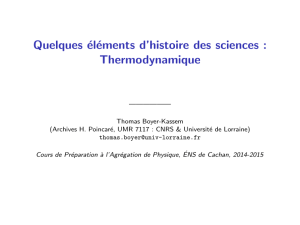 Quelques éléments d`histoire des sciences : Thermodynamique