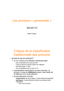 Les pronoms « personnels » Critique de la classification