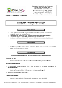 TRANSFORMATION DE LA FORME JURIDIQUE Société Civile en