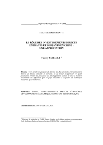 le rôle des investissements directs entrants et sortants en chine