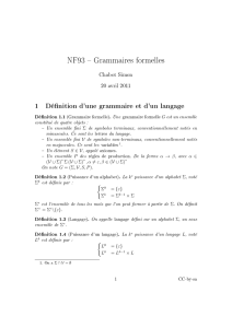 NF93 Grammaires formelles 1 Définition d`une grammaire et d`un