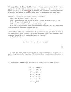 7.6. L`algorithme de Bézout-Euclide. Soient a > b deux nombres