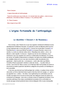 L`origine fictionnelle de l`anthropologie - Rousseau Studies