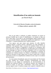 Identification d`un embryon humain - Le site de Benoit Bayle