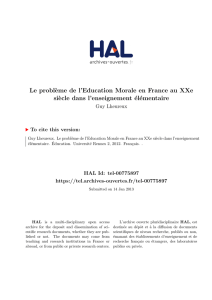 Le problème de l`Education Morale en France au XXe - Hal-SHS