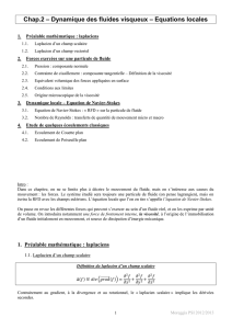 Chap.2 – Dynamique des fluides visqueux – Equations locales