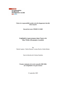 Légitimité et gouvernance dans l`œuvre de Max Weber (Économie et