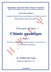 Chimie Quantique (Partie I) - Plateforme e