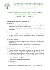 Recommandations - Académie Nationale de Pharmacie