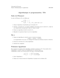 Algorithmique et programmation. TD1 Suite de Fibonacci Sin x