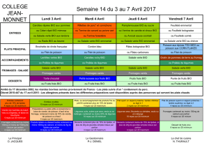 Menu du 3 au 7 Avril 2017 - Collège Jean Monnet