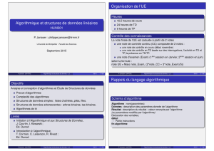 Algorithmique et structures de données linéaires Organisation de l