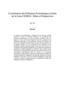 Coordination des Politiques Economiques au Sein de la Zone UEMOA