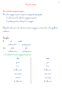 Le passé composé La construction du passé composé : Un verbe