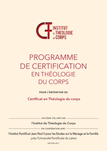 programme de certification - Institut de Théologie du Corps