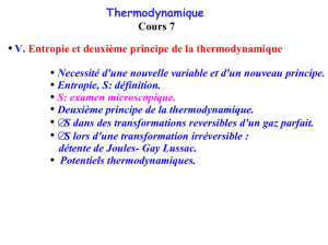 Entropie et deuxième principe de la thermodynamique