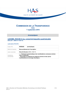 Avis de la Commission de la Transparence du 07-09-2016