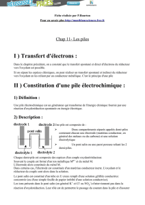 I ) Transfert d`électrons : II ) Constitution d`une pile électrochimique :