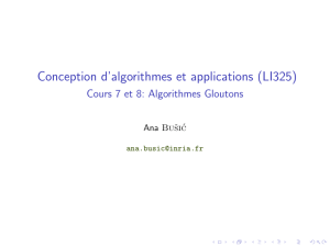 Conception d`algorithmes et applications (LI325) Cours 7 et 8