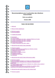 Recommandations pour la prévention des infections nosocomiales