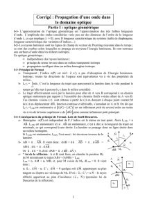 Corrigé : Propagation d`une onde dans le domaine optique