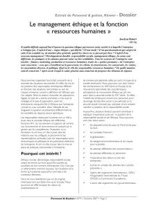 Le management éthique et la fonction « ressources humaines