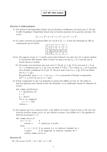 CCP MP 2015 maths2 Exercice I (informatique) I.1 On obtient la