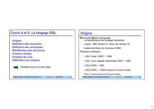 Cours 4 et 5: Le langage SQL Origine