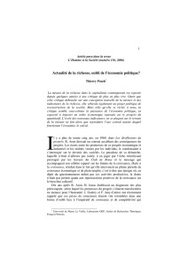 Actualité de la richesse, oubli de l`économie politique?