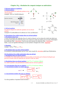 Chapitre 10 χ : dissolution des composés ioniques ou moléculaires