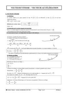 VECTEUR VITESSE – VECTEUR ACCÉLÉRATION ( )