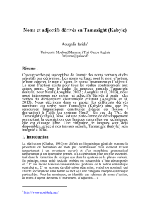 Noms et adjectifs dérivés en Tamazight (Kabyle)