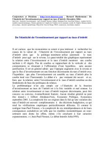 De l`&eacute;lasticit&eacute; de l`investissement par rapport au taux d