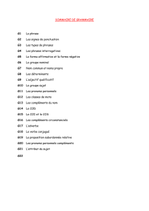 SOMMAIRE DE GRAMMAIRE G1 La phrase G2 Les signes de